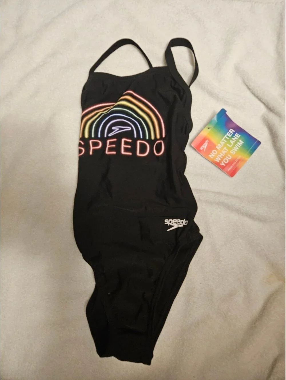 Speedo Kids Pride Collection Women's Size 20 One Piece Swimsuit Black Rainbow